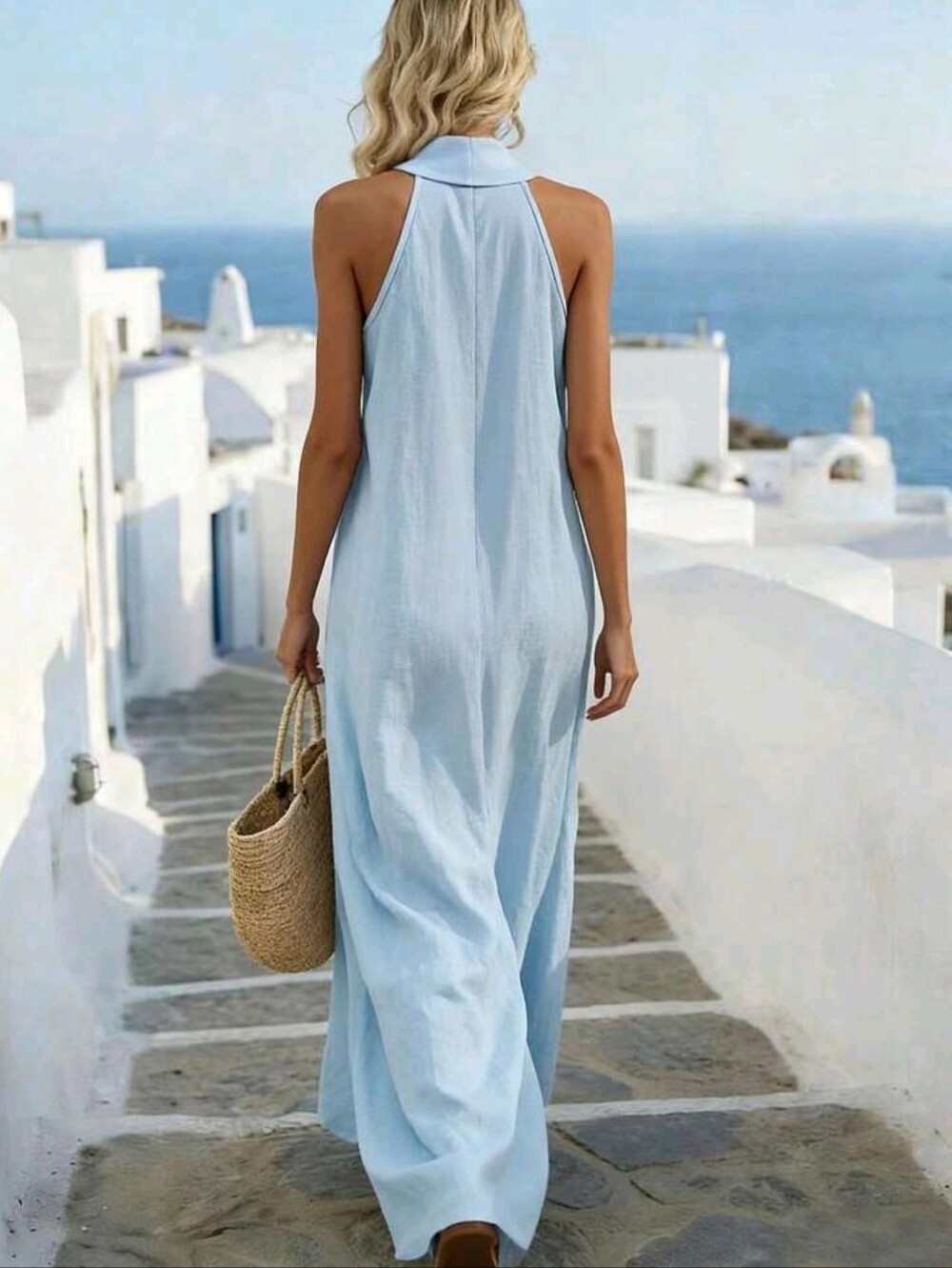 Loose Elegant Retro Relaxed Vacation Island Travel A-Line Sleeveless Dress - Picture 2 of 4